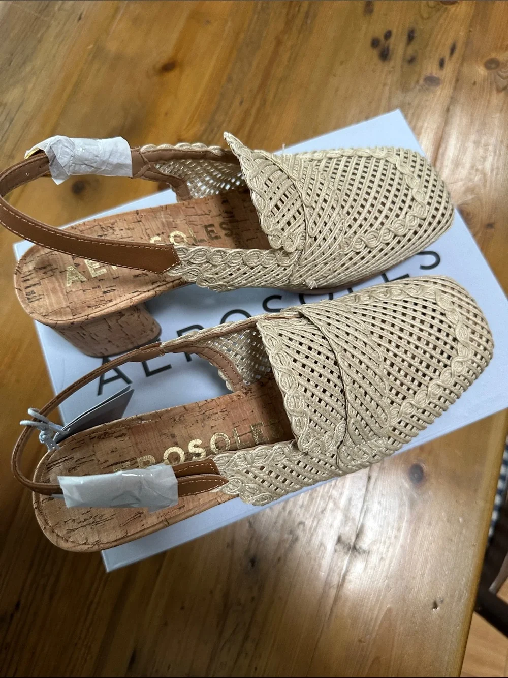 AEROSOLES Beige Woven Slingback Cork Block Heel - Picture 7 of 8